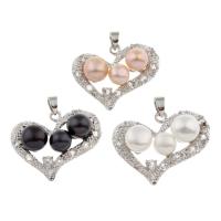 Freshwater Pearl Pendants, Brass, with Plastic Box & Freshwater Pearl, Heart, plated, with cubic zirconia, more colors for choice, nickel, lead & cadmium free, 29x23x8mm, 70x70x20mm, Hole:Approx 3x7mm, Sold By Box