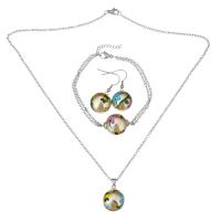 Resin Jewelry Sets, bracelet & earring & necklace, Stainless Steel, with Resin, with 1Inch extender chain, Round, oval chain & for woman & enamel, original color, 16x21mm, 2mm, 26x16mm, 2mm, 40mm, 16x21mm, Length:Approx 17 Inch, Approx 7 Inch, Sold By Set
