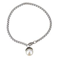 Stainless Steel Jewelry Bracelet with Rhinestone Clay Pave & Glass Pearl charm bracelet & box chain & for woman original color 3.5mm Sold Per Approx 8.5 Inch Strand