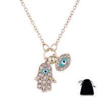 Evil Eye Jewelry Necklace, Tibetan Style, with 1.96inch extender chain, Hamsa, plated, evil eye pattern & oval chain & for woman & enamel & with rhinestone, more colors for choice, nickel, lead & cadmium free, 12x17mm, Sold Per Approx 18.5 Inch Strand