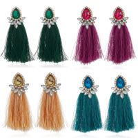 Fashion Fringe Earrings, Nylon Cord, with Glass, stainless steel post pin, for woman & faceted, more colors for choice, 85x30mm, Sold By Pair