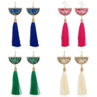 Fashion Fringe Earrings, Nylon Cord, with Silicone, iron earring hook, for woman, more colors for choice, 103x23mm, Sold By Pair