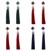 Fashion Fringe Earrings Nylon Cord with Glass & Zinc Alloy stainless steel post pin platinum color plated for woman 90mm Sold By Pair
