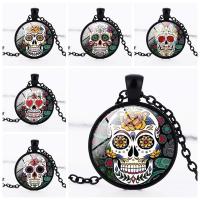 Time Gem Jewelry Necklace Zinc Alloy with iron chain & Glass Flat Round plated with skull pattern & oval chain & decal lead & cadmium free 28mm Sold Per Approx 19.5 Inch Strand