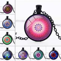 Time Gem Jewelry Necklace Zinc Alloy with iron chain & Glass Flat Round plated oval chain & decal lead & cadmium free 28mm Sold Per Approx 19.5 Inch Strand