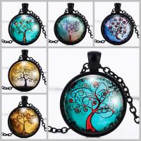 Time Gem Jewelry Necklace, Tibetan Style, with iron chain & Glass, Flat Round, plated, tree of life design & oval chain & different designs for choice & decal, lead & cadmium free, 28mm, Sold Per Approx 19.5 Inch Strand