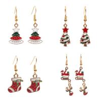 Tibetan Style Drop Earring, iron earring hook, Christmas Boot, gold color plated, Christmas jewelry & different styles for choice & for woman & enamel & with rhinestone, lead & cadmium free, 25x16mm, Sold By Pair