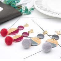 Hars Drop Earring, met Pluche, roestvrij staal oorbel bericht, voor vrouw, meer kleuren voor de keuze, 10-32mmm, Verkocht door pair