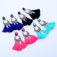 Fashion Fringe Earrings Nylon Cord with Zinc Alloy stainless steel post pin antique silver color plated for woman Sold By Pair