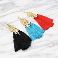 Fashion Fringe Earrings Nylon Cord with Zinc Alloy iron post pin gold color plated for woman 120mm Sold By Pair
