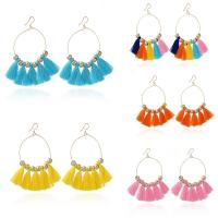 Fashion Fringe Earrings Nylon Cord with Zinc Alloy iron post pin gold color plated for woman Sold By Pair