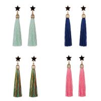 Fashion Fringe Earrings, Nylon Cord, stainless steel post pin, for woman & enamel, more colors for choice, 80x10mm, Sold By Pair