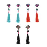 Fashion Fringe Earrings, Nylon Cord, with Tibetan Style, stainless steel post pin, for woman & with rhinestone, more colors for choice, 105x25mm, Sold By Pair