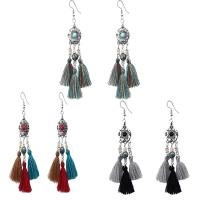 Fashion Fringe Earrings Zinc Alloy with Nylon Cord & Resin iron earring hook antique silver color plated for woman lead & cadmium free Sold By Pair