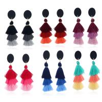 Fashion Fringe Earrings, Nylon Cord, with Acrylic, stainless steel post pin, for woman, more colors for choice, lead & cadmium free, 14x60mm, Sold By Pair