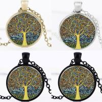Time Gem Jewelry Necklace Zinc Alloy with iron chain & Glass Flat Round plated for time gem cabochon & tree of life design & oval chain & decal lead & cadmium free 28mm Sold Per Approx 19.5 Inch Strand
