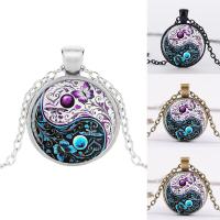 Time Gem Jewelry Necklace, Tibetan Style, with iron chain & Glass, Flat Round, plated, for time gem cabochon & ying yang & oval chain & decal, more colors for choice, lead & cadmium free, 28mm, Sold Per Approx 19.5 Inch Strand