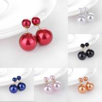 ABS Plastic Pearl Double Faced Stud Earring, stainless steel post pin, Round, for woman, more colors for choice, 25x15mm, Sold By Pair