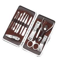 Manicure Set, Stainless Steel, double pick beauty tool & eyebrow scissor & exfoliating scissors & acne needle & eyebrow tweezers​ & earpick & compass & nail clipper & exfoliating knife, with PU Leather, Rectangle, 158x80mm, Sold By Box