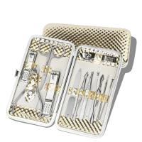 Manicure Set Stainless Steel double pick beauty tool & eyebrow scissor & exfoliating scissors & acne needle & eyebrow tweezers​ & earpick & compass & nail clipper & exfoliating knife with PU Leather Rectangle Sold By Box