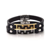 Cowhide Bracelet with Stainless Steel Star plated Unisex & adjustable Sold Per Approx 8.8 Inch Strand