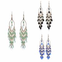 Fashion Fringe Earrings, Tibetan Style, with Glass Seed Beads & Glass, iron earring hook, gold color plated, for woman & faceted, more colors for choice, lead & cadmium free, 25x60mm, Sold By Pair