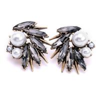 Zinc Alloy Stud Earring with ABS Plastic Pearl & plastic earnut & Glass stainless steel post pin antique bronze color plated for woman & faceted lead & cadmium free 35mm Sold By Pair