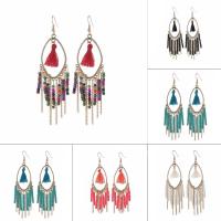 Fashion Fringe Earrings, Tibetan Style, with Nylon Cord & Glass Seed Beads, iron earring hook, gold color plated, for woman, more colors for choice, lead & cadmium free, 10x67mm, Sold By Pair