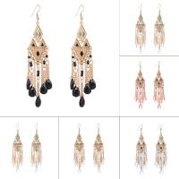 Fashion frynser øreringe, Zinc Alloy, med Glas Seed Beads & Glas, jern ørering krog, guldfarve belagt, for kvinde & emalje & facetteret, flere farver til valg, bly & cadmium fri, 20x108mm, Solgt af par