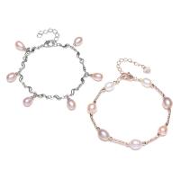 Freshwater Cultured Pearl Bracelet Brass with Plastic Box & Freshwater Pearl with 4cm extender chain platinum color plated & for woman pink nickel lead & cadmium free Length Approx 8 Inch Approx 9.5 Inch Sold By Box