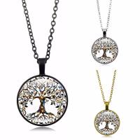 Time Gem Jewelry Necklace Zinc Alloy with iron chain & Glass with 5cm extender chain Flat Round plated Unisex & oval chain & decal lead & cadmium free 25mm Sold Per Approx 17.5 Inch Strand