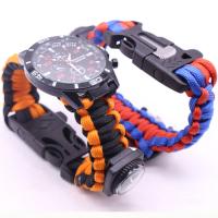Paracord SOS Watch, with fire starter & with whistle & with compass, more colors for choice, 40mm, Length:Approx 9 Inch, Sold By PC