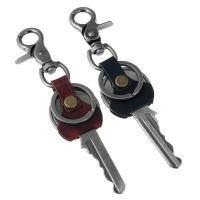 Zinklegierung Schlüsselanhänger, mit PU Leder, metallschwarz plattiert, keine, frei von Nickel, Blei & Kadmium, verkauft per ca. 6 ZollInch Strang