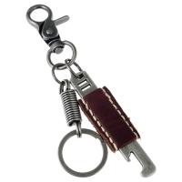 Tibetan Style Key Chain, with PU Leather, plumbum black color plated, nickel, lead & cadmium free, Sold Per Approx 6 Inch Strand