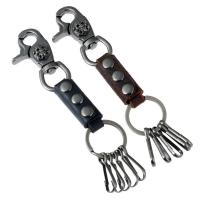 Tibetan Style Key Chain, with PU Leather, plumbum black color plated, more colors for choice, nickel, lead & cadmium free, Sold Per 6.7 Inch Strand