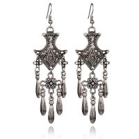 Tibetan Style Tassel Earring, iron earring hook, antique silver color plated, lead & cadmium free, 32x88mm, Sold By Pair