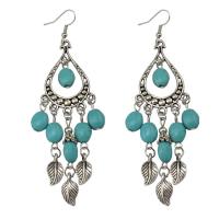 Tibetan Style Drop Earring, with Turquoise, iron earring hook, antique silver color plated, for woman, lead & cadmium free, 90mm, Sold By Pair
