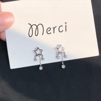 Cubic Zirconia Micro Pave Brass Earring Star platinum plated micro pave cubic zirconia & for woman 9mm 25mm Sold By Pair