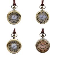 Trendy horloge halskettingen, Zinc Alloy, met PU & Glas, antiek messing plated, uniseks & verstelbaar & verschillende stijlen voor de keuze, nikkel, lood en cadmium vrij, 48x65mm, Per verkocht 18.5-37 inch Strand