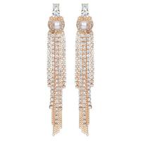 Zinc Alloy Tassel Earring with ABS Plastic Pearl stainless steel post pin plated for woman & with rhinestone lead & cadmium free Sold By Pair