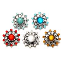 Jewelry Snap Button, Tibetan Style, with Turquoise & Resin & Acrylic, Flower, antique silver color plated, with rhinestone, more colors for choice, lead & cadmium free, 18mm, 10PCs/Bag, Sold By Bag