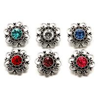 Jewelry Snap Button Zinc Alloy Flower antique silver color plated with rhinestone lead & cadmium free 18mm Sold By Bag