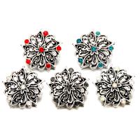 Jewelry Snap Button, Tibetan Style, Flower, antique silver color plated, with rhinestone, more colors for choice, lead & cadmium free, 18mm, 10PCs/Bag, Sold By Bag