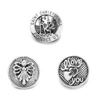 Jewelry Snap Button Zinc Alloy Flat Round antique silver color plated & with letter pattern & with rhinestone lead & cadmium free 18mm Sold By Bag