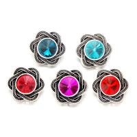 Jewelry Snap Button Zinc Alloy Flower antique silver color plated with rhinestone lead & cadmium free 18mm Sold By Bag