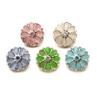 Jewelry Snap Button Zinc Alloy with Cats Eye Flower platinum color plated with rhinestone lead & cadmium free 18mm Sold By Bag