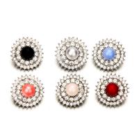Jewelry Snap Button, Tibetan Style, with Glass Pearl, Flower, antique silver color plated, with rhinestone, more colors for choice, lead & cadmium free, 18mm, 10PCs/Bag, Sold By Bag