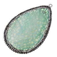 Rhinestone Clay Pave Pendant, with brass bail & Dragon Veins Agate, Teardrop, silver color plated, 41x65x7mm, Hole:Approx 2mm, 10PCs/Lot, Sold By Lot