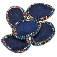 Natural Lapis Lazuli Beads, with Rhinestone Clay Pave, 21-23x31-32x5-6mm, Hole:Approx 1mm, 10PCs/Lot, Sold By Lot