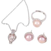Oyster & Wish Pearl Kit, finger ring & earring & necklace, Freshwater Pearl, with Shell & Tibetan Style, more colors for choice, 12x7mm, 20x30x12mm, US Ring Size:6.5, Length:Approx 19.5 Inch, Sold By Set
